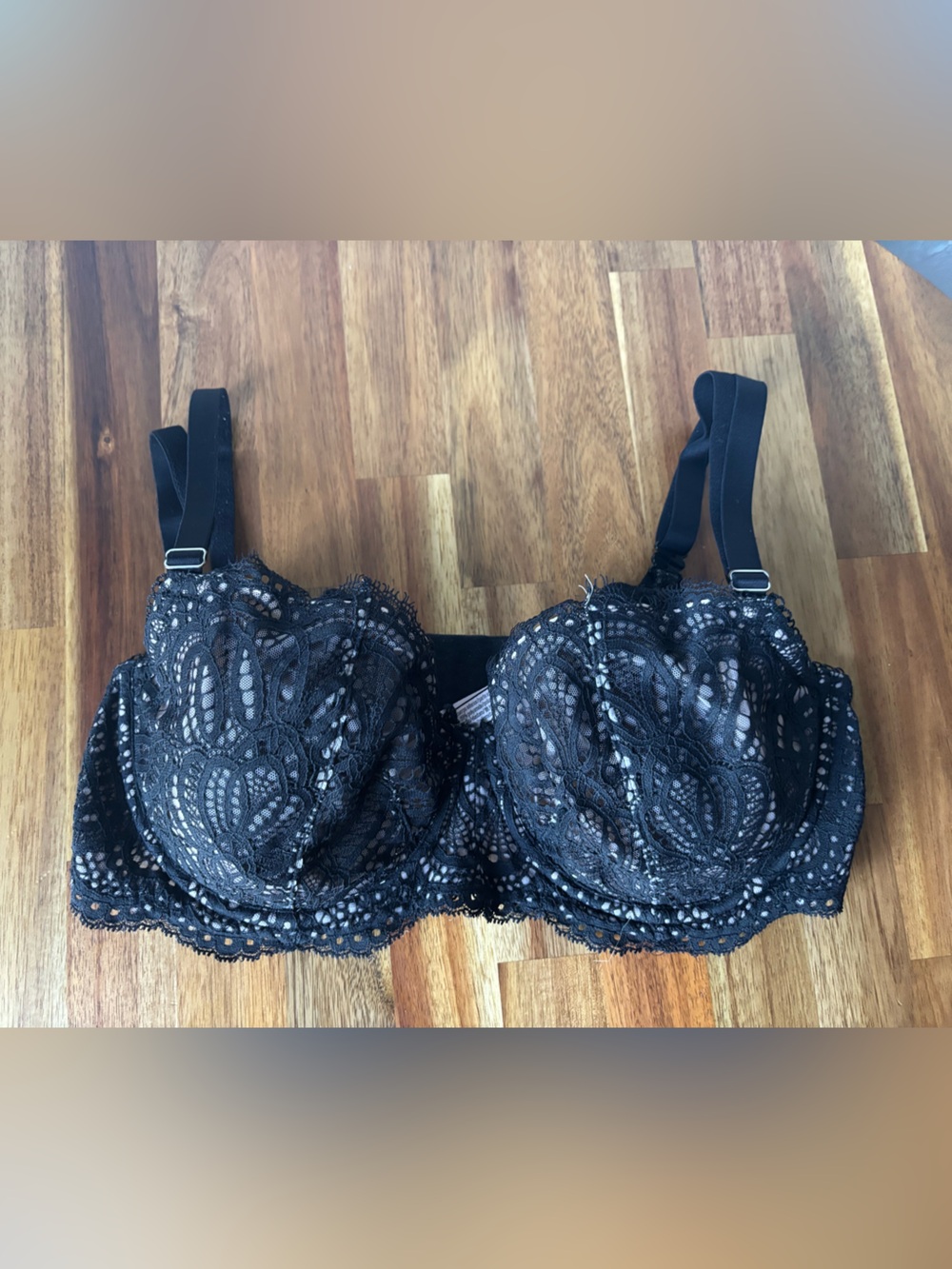 Victoria's Secret Black Lace Underwire Bra with Floral Overlay, 36DD